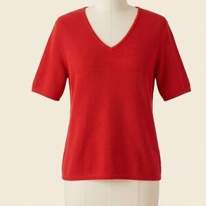 Sharon Anthony XL Orange Short Sleeve V-Neck‎ Knit Sweater Top J8-M6600T NWT